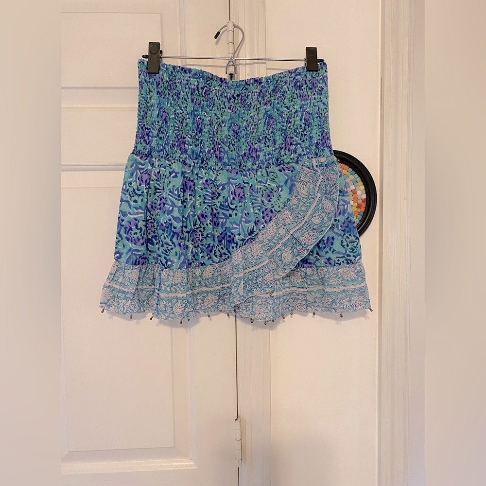 BELL skirt. NWT. Blue, green and purple mini skirt with beads.